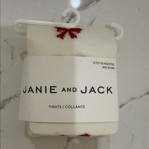 Janie and Jack White Tights with Red Bows 12-18M NWT